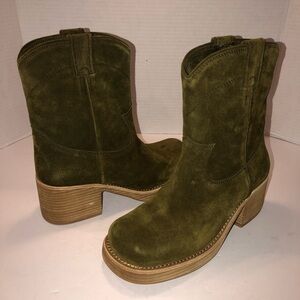 New Jeffrey Campbell x Free People Sleepy Cowboy Western Olive Ankle Boots 7.5
